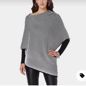 Nene Leakes Black & White Pinstriped  Asymmetrical Dolman Sweater Top Shirt XL